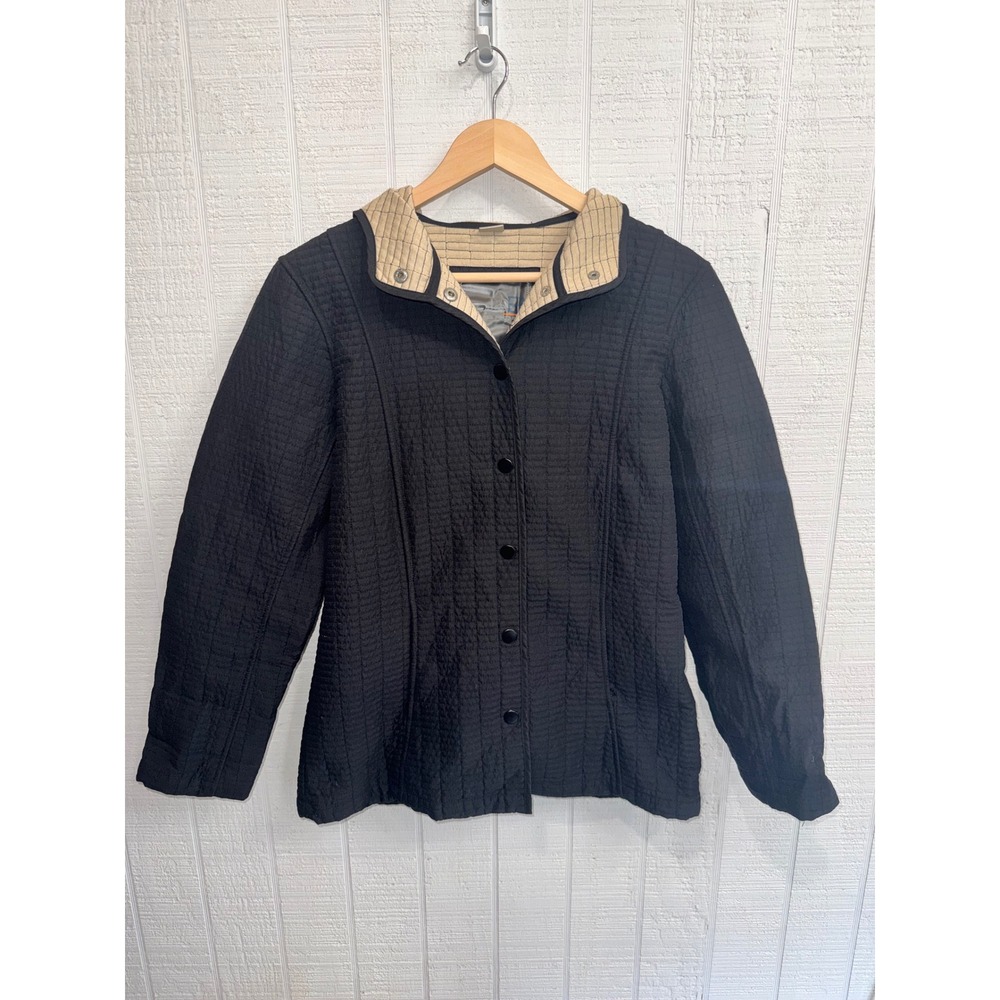 Cole B Sport Quilted Jacket Women Black Hooded Zipper Cuffs Small